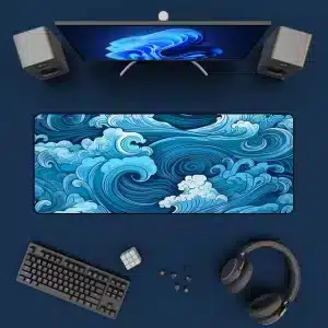 Traditional Japanese Wave Art Blue Mouse Pad Desk Mat