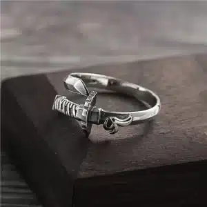 Vintage Samurai Warrior Katana Sword Silver Ring