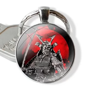 Vivid Crimson Armor and Katana Samurai Keychain