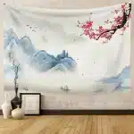 Asian Mountain Landscape Watercolor Wall Art Tapestry