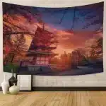 Autumn Evening Japanese Sunset Pagoda Tapestry