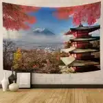 Autumn Red Maple Pagoda with Mount Fuji Tapestry