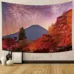 Autumn Splendor Mount Fuji Fireworks Wall Tapestry