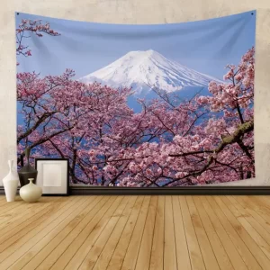 Cherry Blossom Dreamscape with Mount Fuji Tapestry