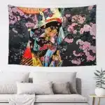 Colorful Geisha Floral Sakura Blossoms Tapestry