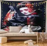 Elegant Geisha Floral Kimono and Lights Tapestry