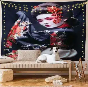 Elegant Geisha Floral Kimono and Lights Tapestry