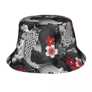 Elegant Koi & Sakura Blossom Bucket Hat for Men and Women