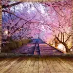 Enchanted Sakura Cherry Blossom Railway Tapestry