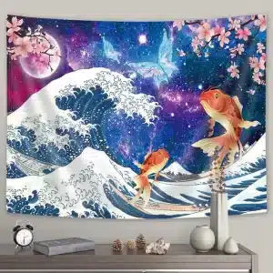 Galaxy Koi Fish Kanagawa Waves Ukiyo-e Tapestry