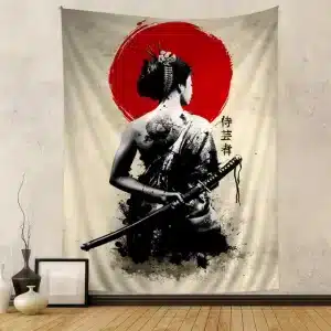 Geisha Samurai Warrior Japanese Art Tapestry