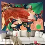 Golden Koi Fish with Lotus Flowers Zen Art Tapestry