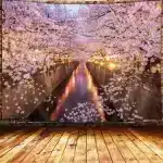 Illuminated Cherry Blossom Canal Wall Tapestry