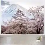 Japanese Cherry Blossom Castle & Mount Fuji Tapestry