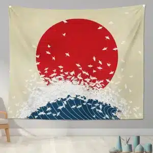 Japanese Flag Red Sun and Paper Cranes Tapestry