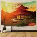 Japanese Garden Golden Temple Kyoto Sunset Tapestry