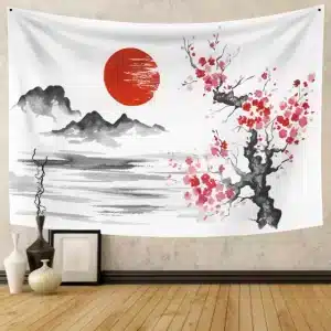 Japanese Ink Art Mountain Landscape Tapestry