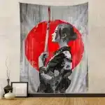 Japanese Kunoichi Warrior Kimono & Katana Art Tapestry