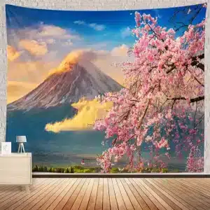 Japanese Nature Mt. Fuji and Cherry Blossom Tapestry