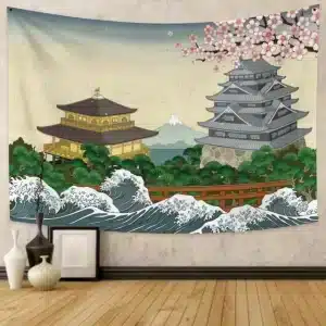 Japanese Temple & Castle Landscape Tapestry