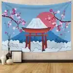 Japanese Torii Gate & Mt. Fuji Cherry Blossom Tapestry