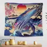 Japanese Ukiyo-e Style Whale and Ocean Waves Tapestry