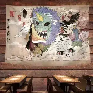 Japanese Yokai Parade Oni Demon Skeleton Spirits Tapestry