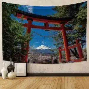 Majestic Mount Fuji Through Torii Gate Tapestry