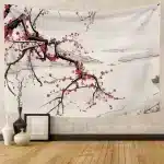 Minimalist Cherry Blossom Japanese Art Tapestry