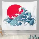 Modern Blue Wave Japanese National Flag Tapestry