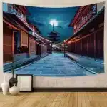 Moonlit Kyoto Pagoda Old Town Streets Tapestry