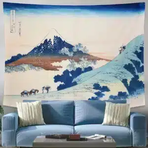 Mount Fuji Hillside Ukiyo-e Blue and Earth Tapestry