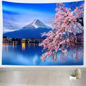 Mount Fuji & Sakura Reflection Lakeside View Tapestry