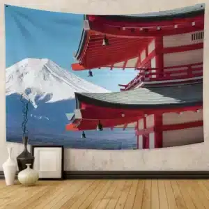 Mount Fuji and Traditional Pagoda Wall Art Tapestry