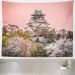 Osaka Castle & Cherry Blossoms Wall Art Tapestry