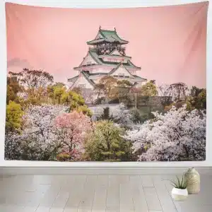 Osaka Castle & Cherry Blossoms Wall Art Tapestry