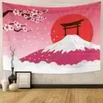 Pink Mount Fuji & Torii Gate Cherry Blossom Tapestry