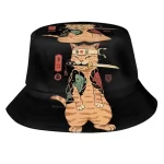 Quirky Samurai Cat Sushi Chef Graphic Bucket Hat