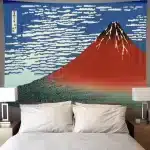 Red Mount Fuji Hokusai Wall Art Tapestry