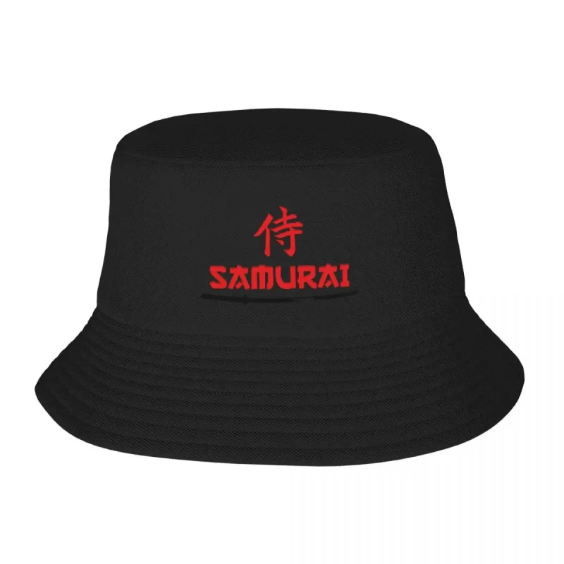 Red Samurai Kanji and Katana Design Black Bucket Hat