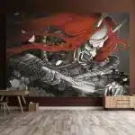 Samurai Oni Warrior with Red Hair Wall Art Tapestry