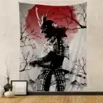 Samurai Warrior and Cherry Blossoms Zen Art Tapestry