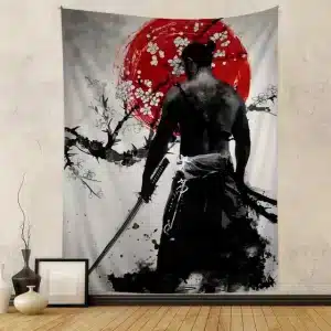 Samurai Warrior with Cherry Blossoms Wall Art Tapestry