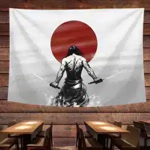 Samurai Warrior with Dual Swords Epic Japanese Tapestry