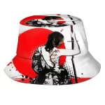 Samurai Woman in Kimono with Red Sun Bucket Hat