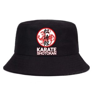 Shotokan Karate Red Tiger Emblem Black Bucket Hat