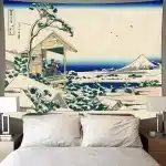 Traditional Japanese Winter Scene Wall Art Tapestry