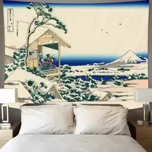 Traditional Japanese Winter Scene Wall Art Tapestry