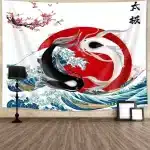 Yin Yang Koi Fish Japanese Zen Art Wall Tapestry