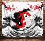 Yin Yang Koi Fish Kanagawa Wave Wall Art Tapestry